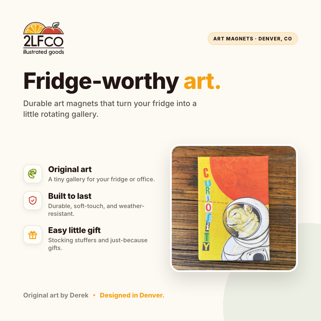 Curiosity Space Cat Fridge Magnet — illustrated by Two Little Fruits, made in Denver