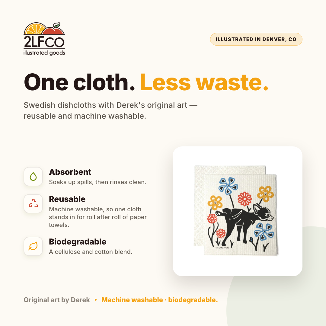 Dog Swedish Dishcloth — Eco-Friendly Reusable Paper Towel Alternative — illustrated by Two Little Fruits, designed in Denver