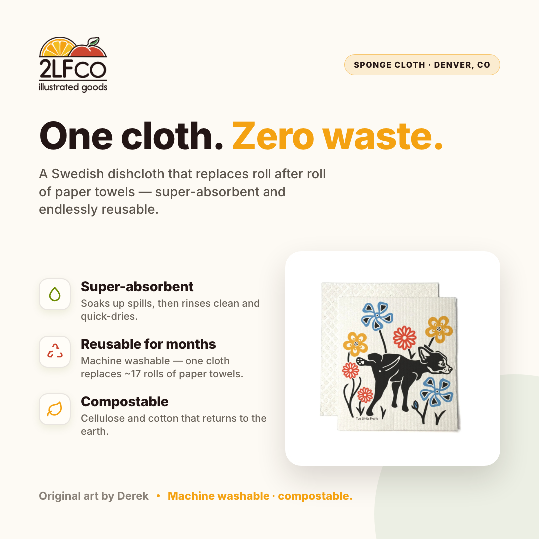 Dog Swedish Dishcloth — Eco-Friendly Reusable Paper Towel Alternative — illustrated by Two Little Fruits, made in Denver
