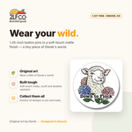 Down To Flock Cute Lamb Button Pin — illustrated by Two Little Fruits, made in Denver