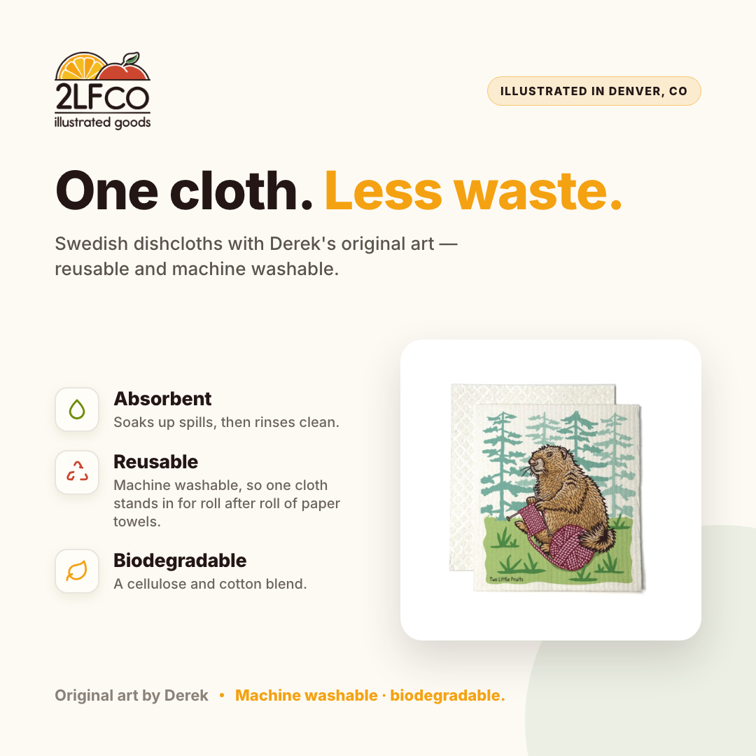 Knitting Marmot Swedish Dishcloth — Eco-Friendly Reusable Cloth — illustrated by Two Little Fruits, designed in Denver