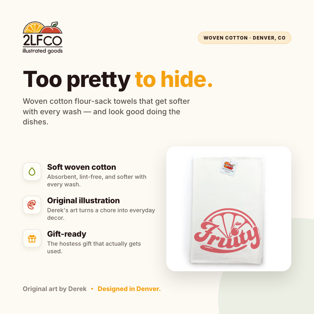 FRUITY Tea Towel — illustrated by Two Little Fruits, made in Denver