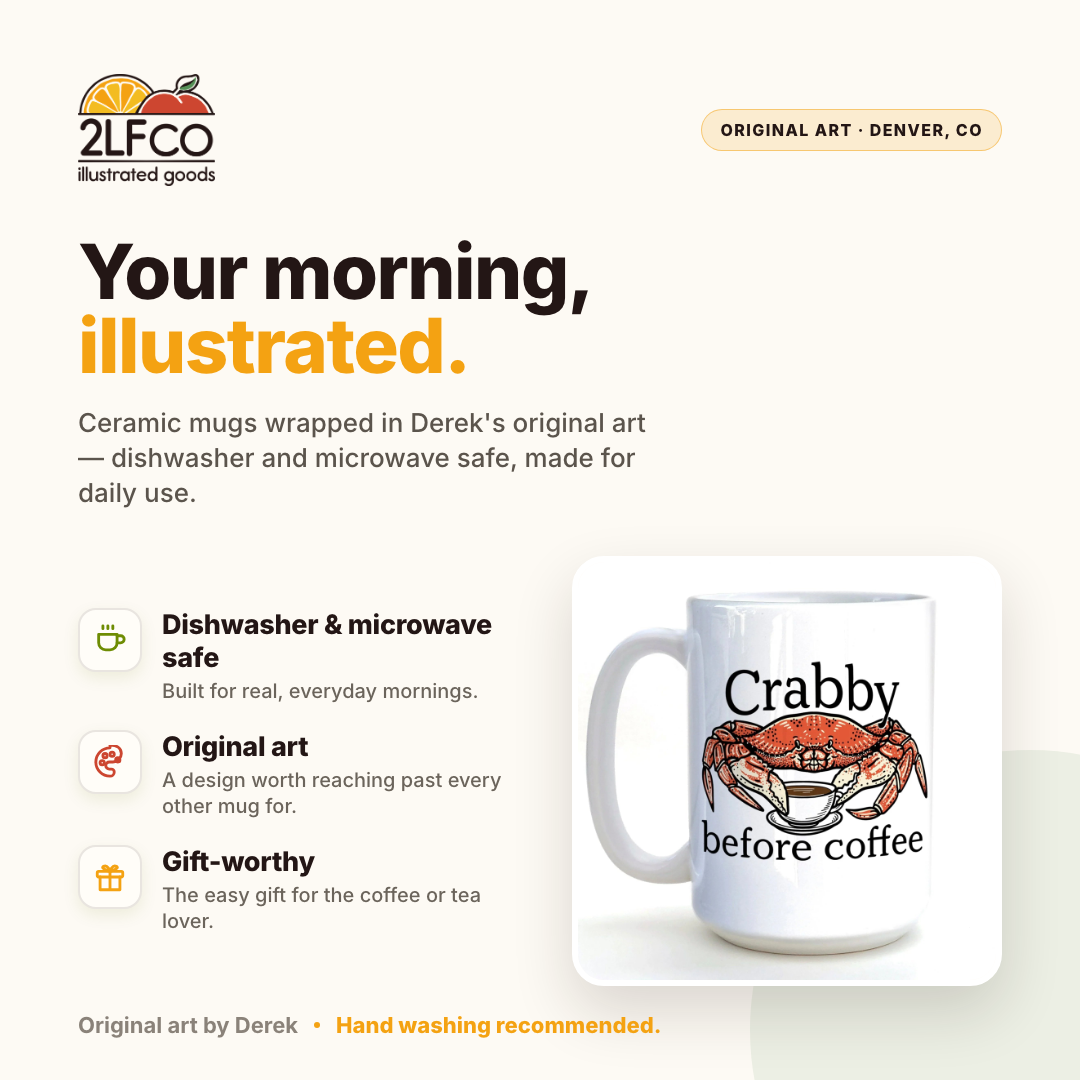 Hand-Illustrated Ceramic Mug — 15oz — illustrated by Two Little Fruits, made in Denver