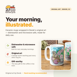 Knitting Coffee Mug — Hand-Illustrated 15oz Ceramic — illustrated by Two Little Fruits, made in Denver