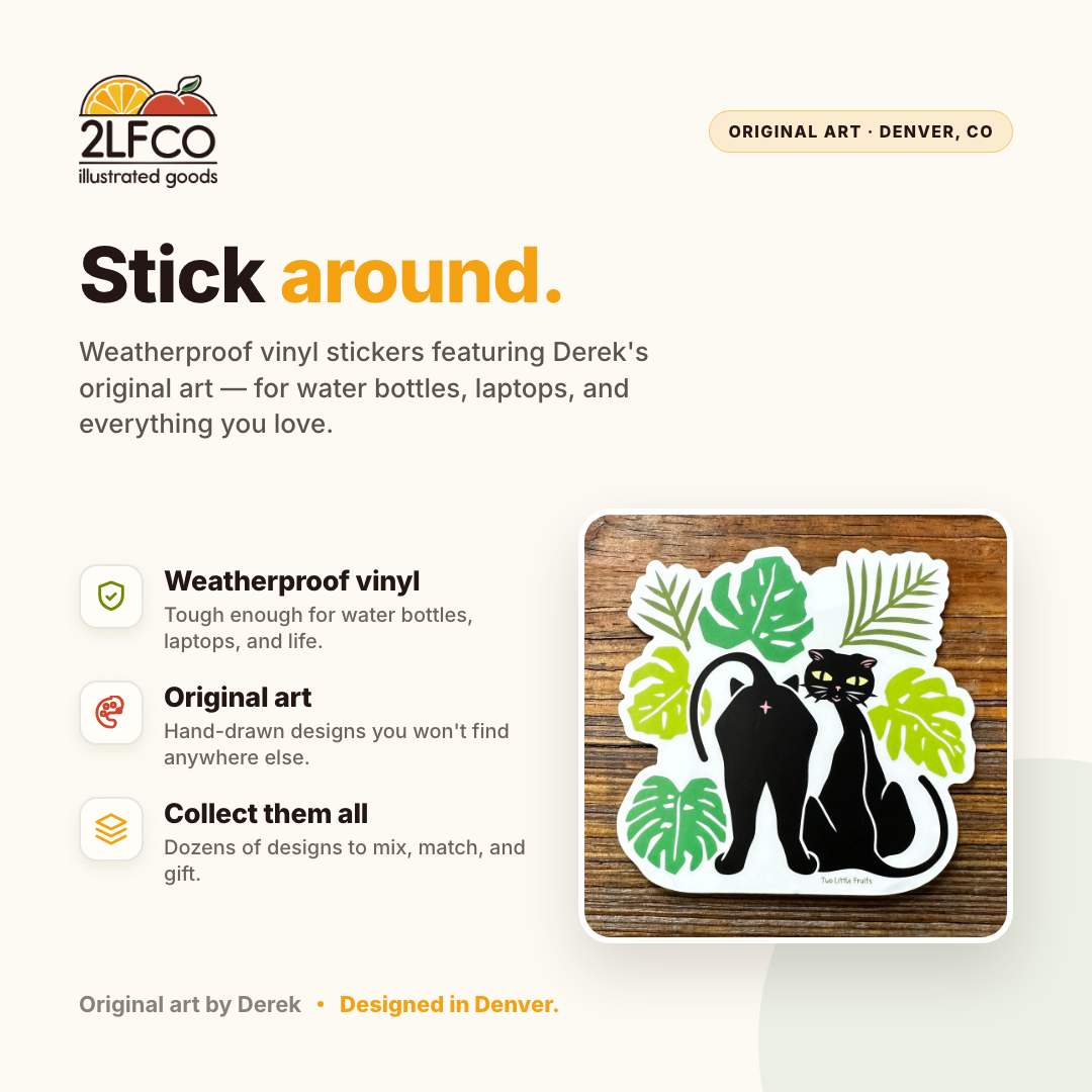 Cat Vinyl Sticker — illustrated by Two Little Fruits, made in Denver