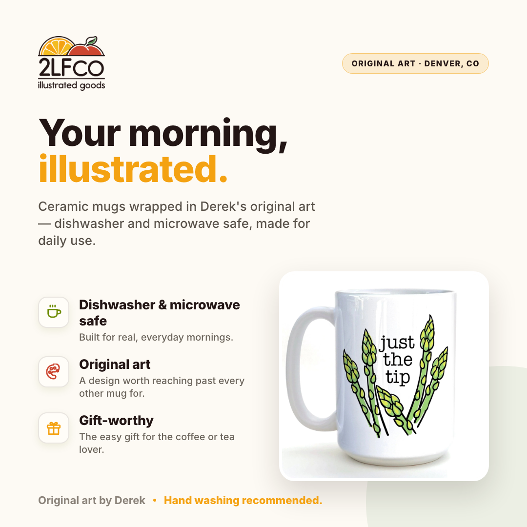 Asparagus Tip Mug — illustrated by Two Little Fruits, made in Denver