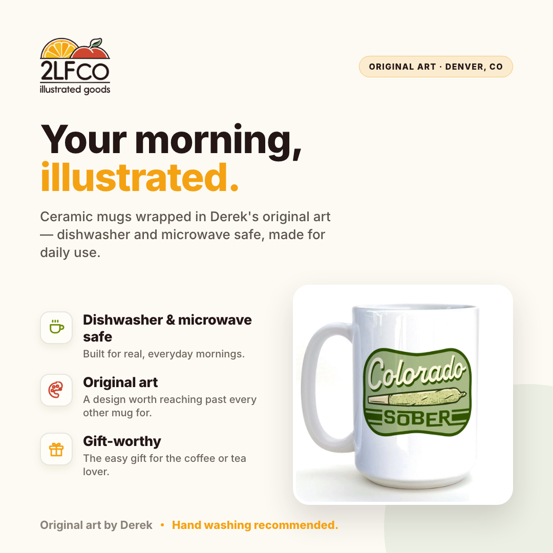 Colorado Ceramic Mug — 15oz — illustrated by Two Little Fruits, made in Denver