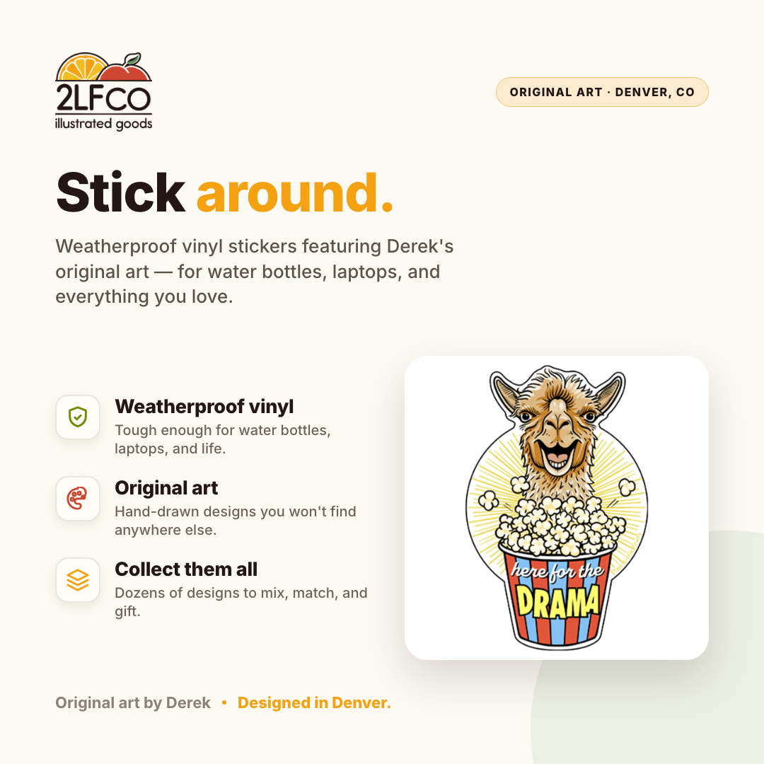 Llama Vinyl Sticker — illustrated by Two Little Fruits, made in Denver