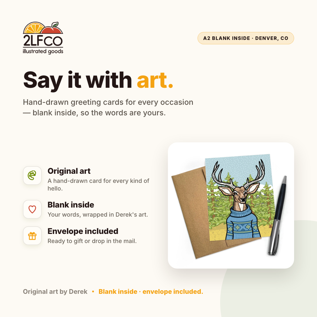 Sweater Greeting Card — illustrated by Two Little Fruits, made in Denver