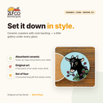 Set of 4 Vibrant Goat Ceramic Coaster — illustrated by Two Little Fruits, made in Denver