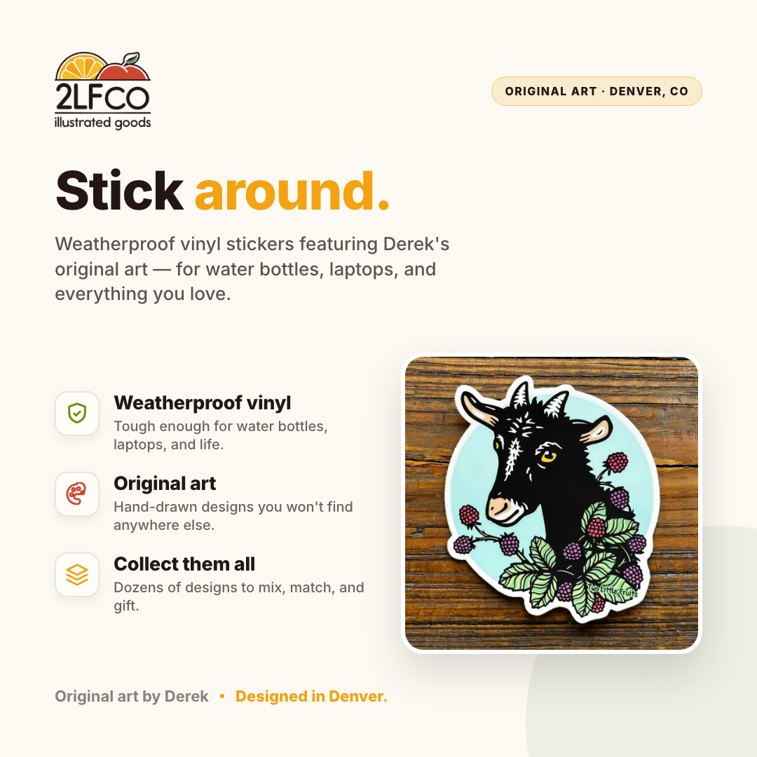 Goat Laptop Vinyl Sticker — illustrated by Two Little Fruits, made in Denver