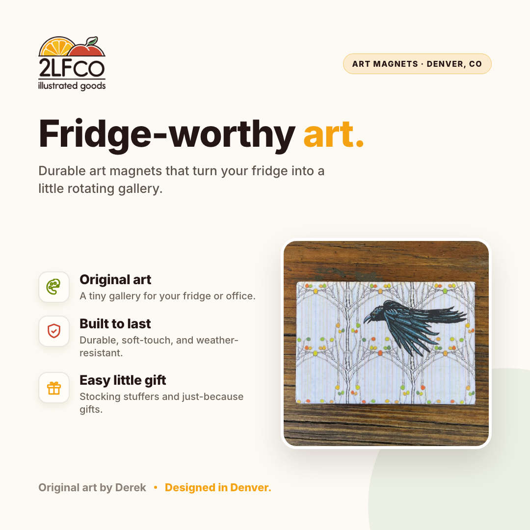 Gothic Crow Fridge Magnet — illustrated by Two Little Fruits, made in Denver