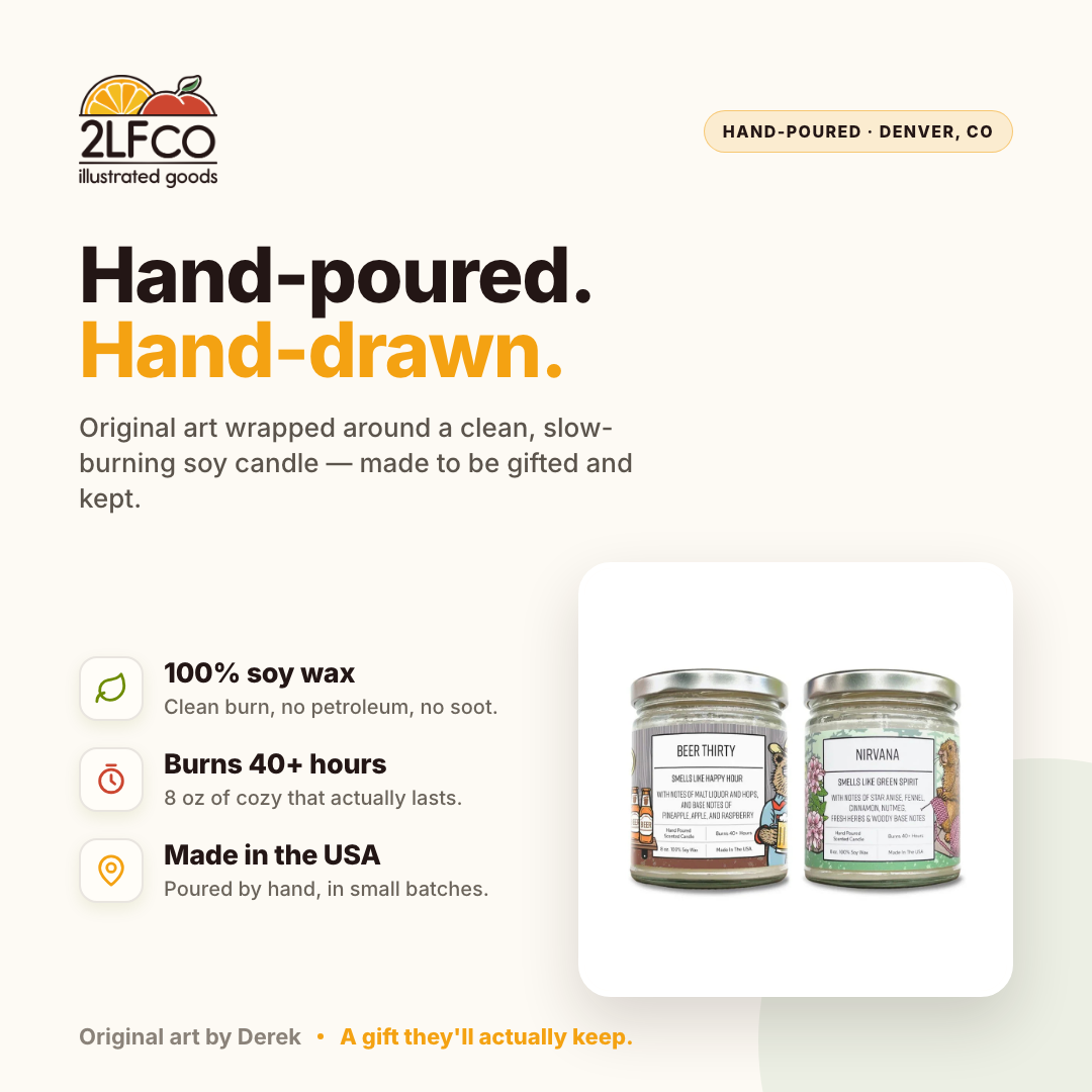 Happy Hour Candle Set — Beer & Absinthe Inspired — illustrated by Two Little Fruits, made in Denver
