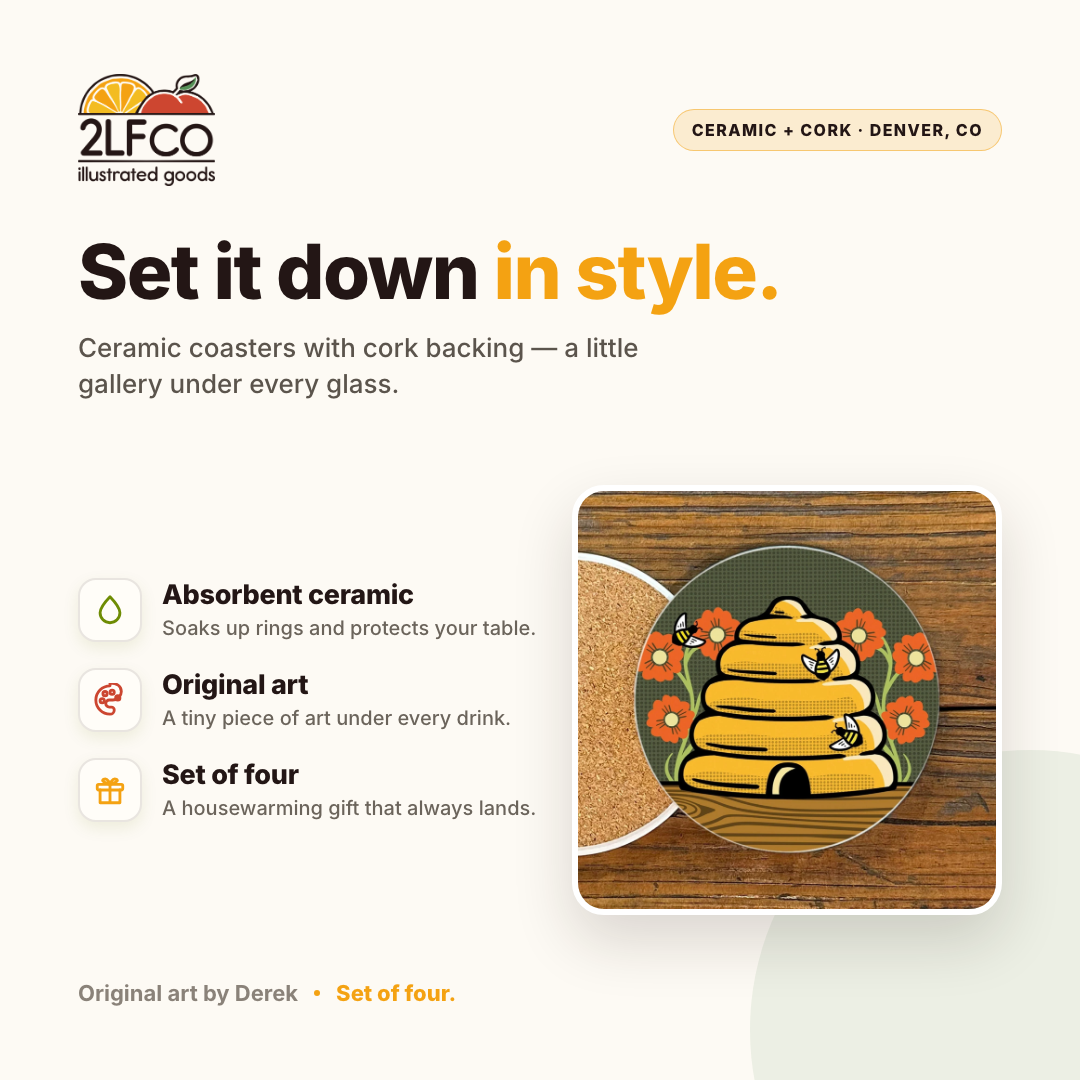 Gift Coaster — illustrated by Two Little Fruits, made in Denver