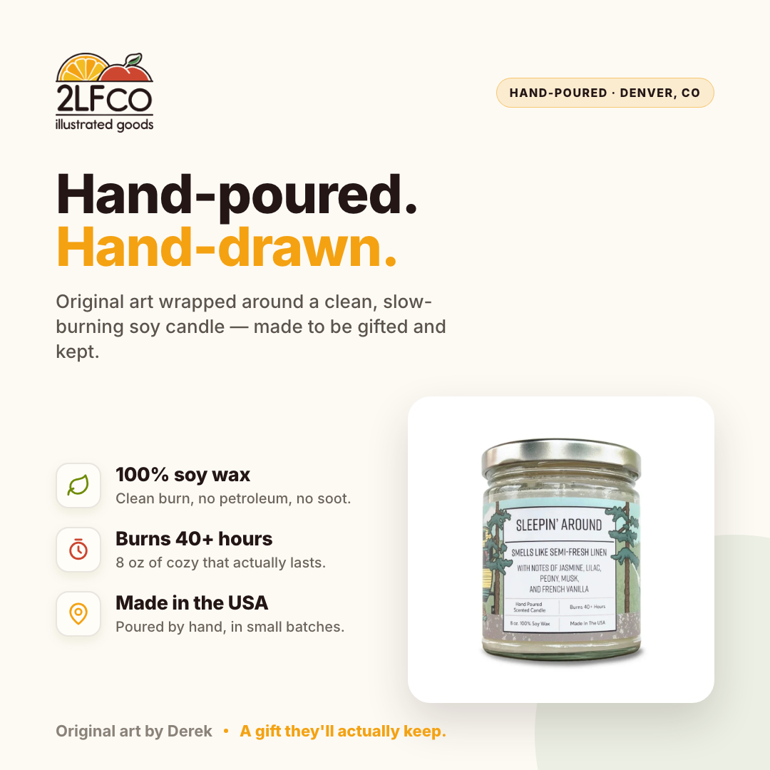 Jasmine Soy Candle — Lilac, Peony & Musk — illustrated by Two Little Fruits, made in Denver