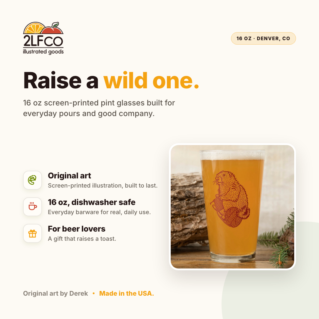16 Oz Knitting Pint Glass — illustrated by Two Little Fruits, made in Denver