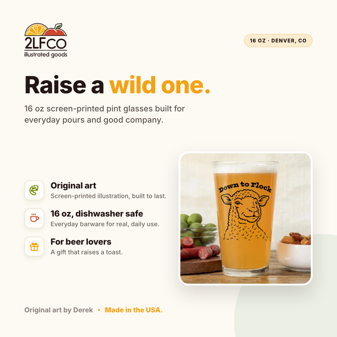 Lamb Beer Pint Glass — illustrated by Two Little Fruits, made in Denver