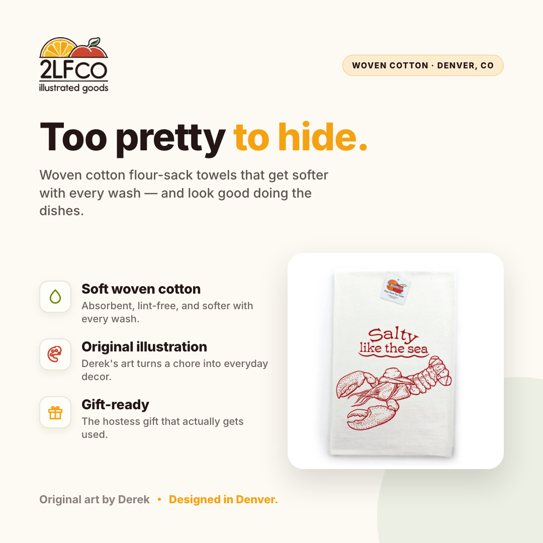 LOBSTER Tea Towel — illustrated by Two Little Fruits, made in Denver