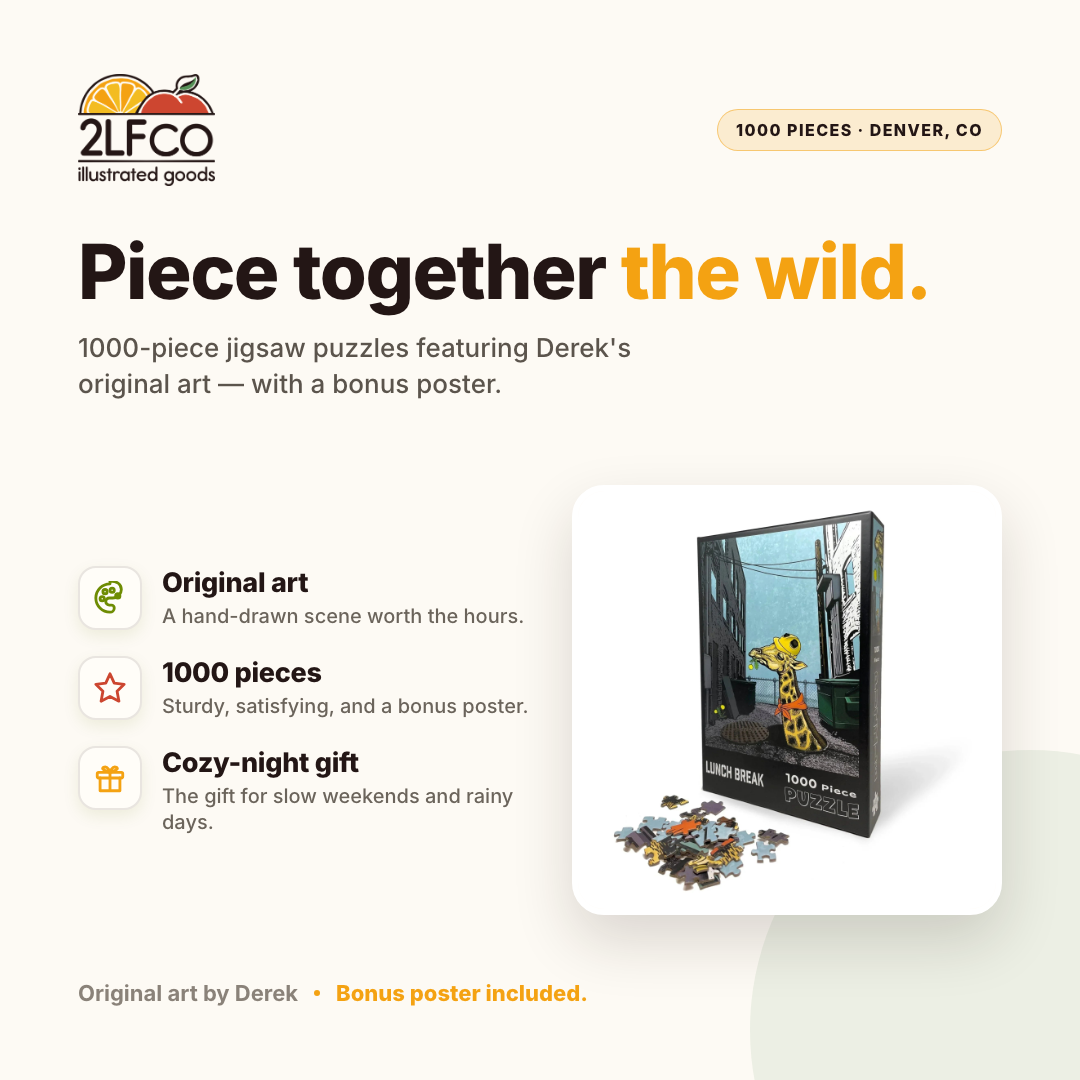 Lunch Break Giraffe 1000 Piece Puzzle — illustrated by Two Little Fruits, made in Denver