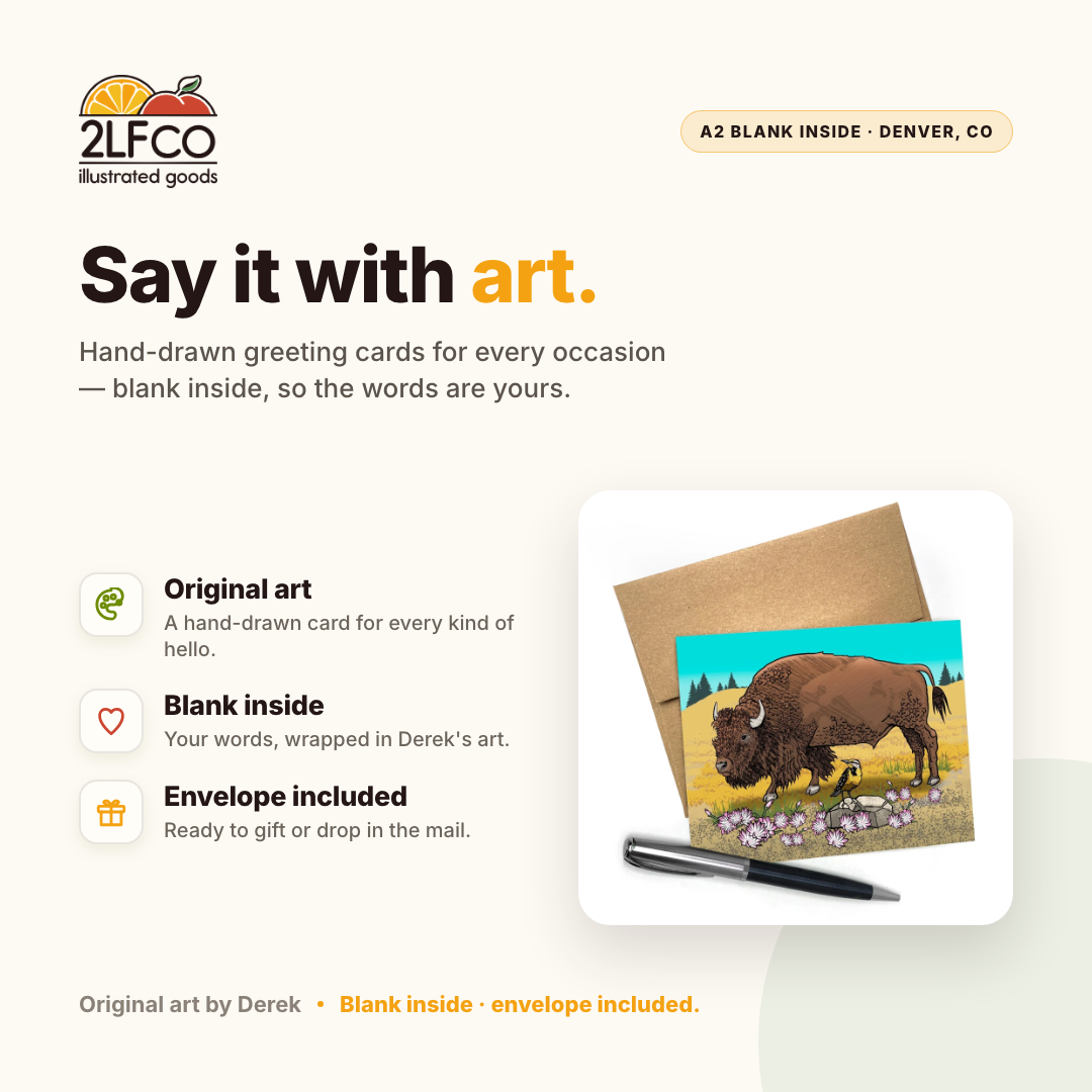 Buffalo Greeting Card — illustrated by Two Little Fruits, made in Denver