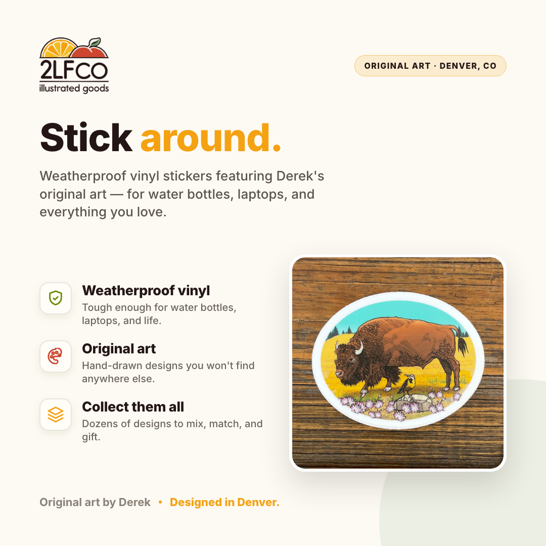 Montana Buffalo Vinyl Sticker — illustrated by Two Little Fruits, made in Denver