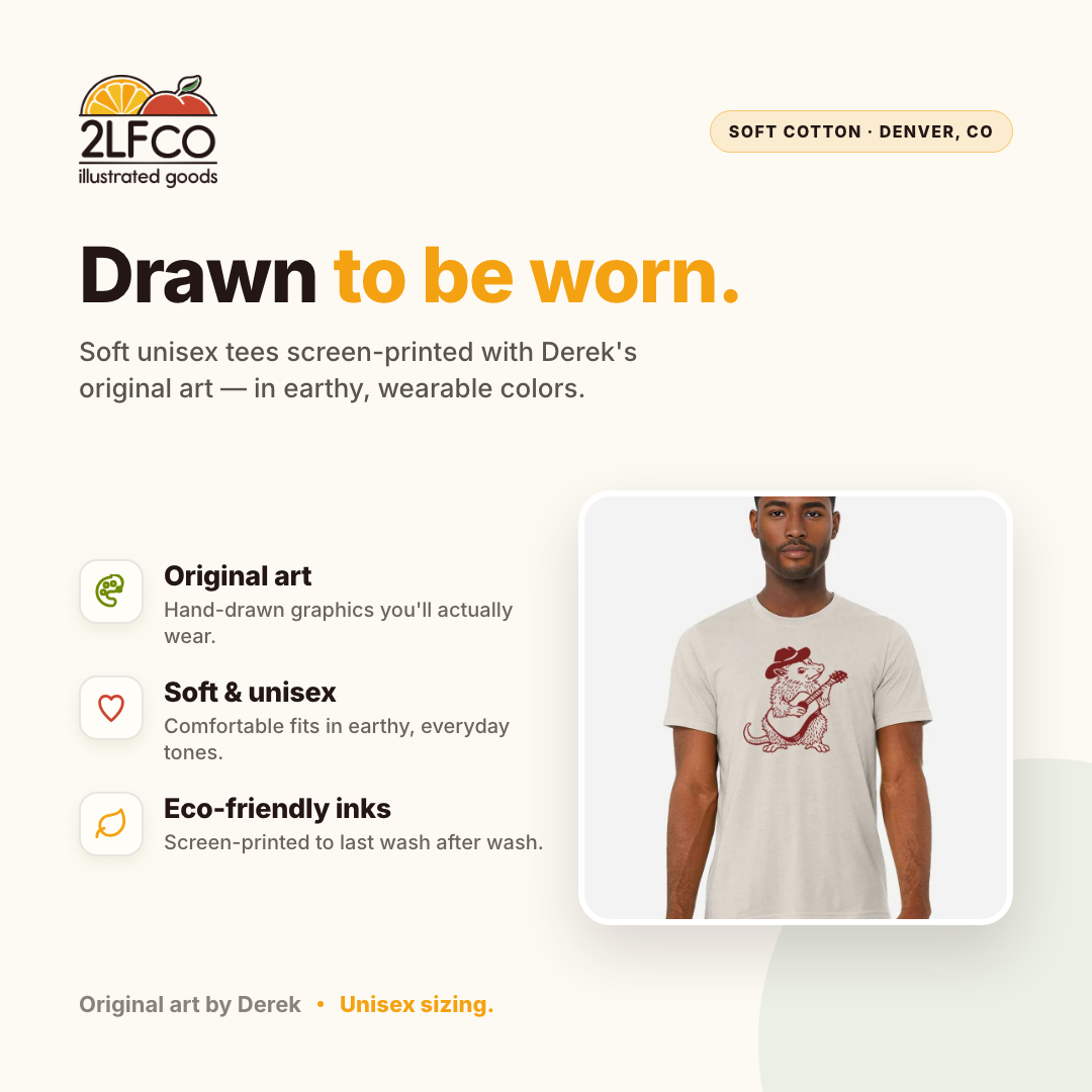 Soft Cotton T-Shirt — illustrated by Two Little Fruits, made in Denver