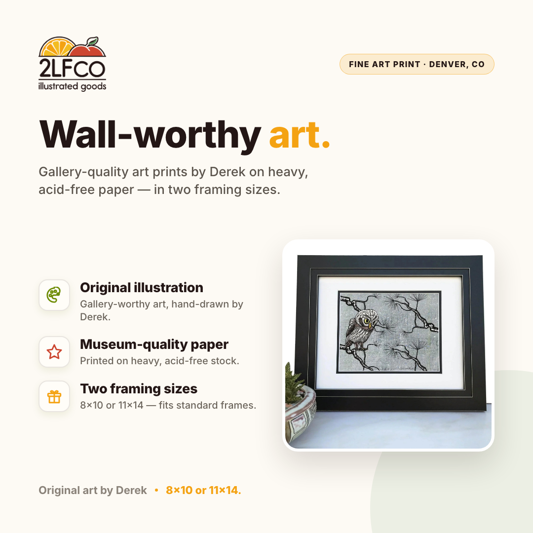 Owl Art Print — illustrated by Two Little Fruits, made in Denver