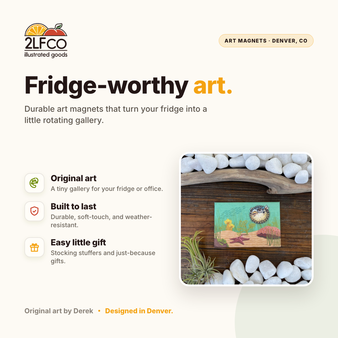 Pufferfish Fridge Magnet — illustrated by Two Little Fruits, made in Denver