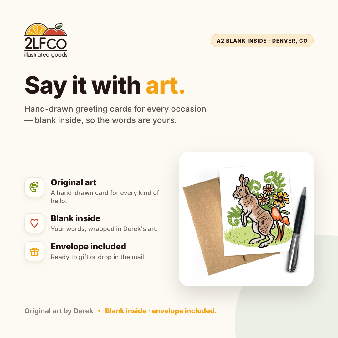 Rabbit Greeting Card — illustrated by Two Little Fruits, made in Denver