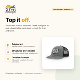 Raccoon Trucker Hat — Snapback with Woven Patch — illustrated by Two Little Fruits, made in Denver