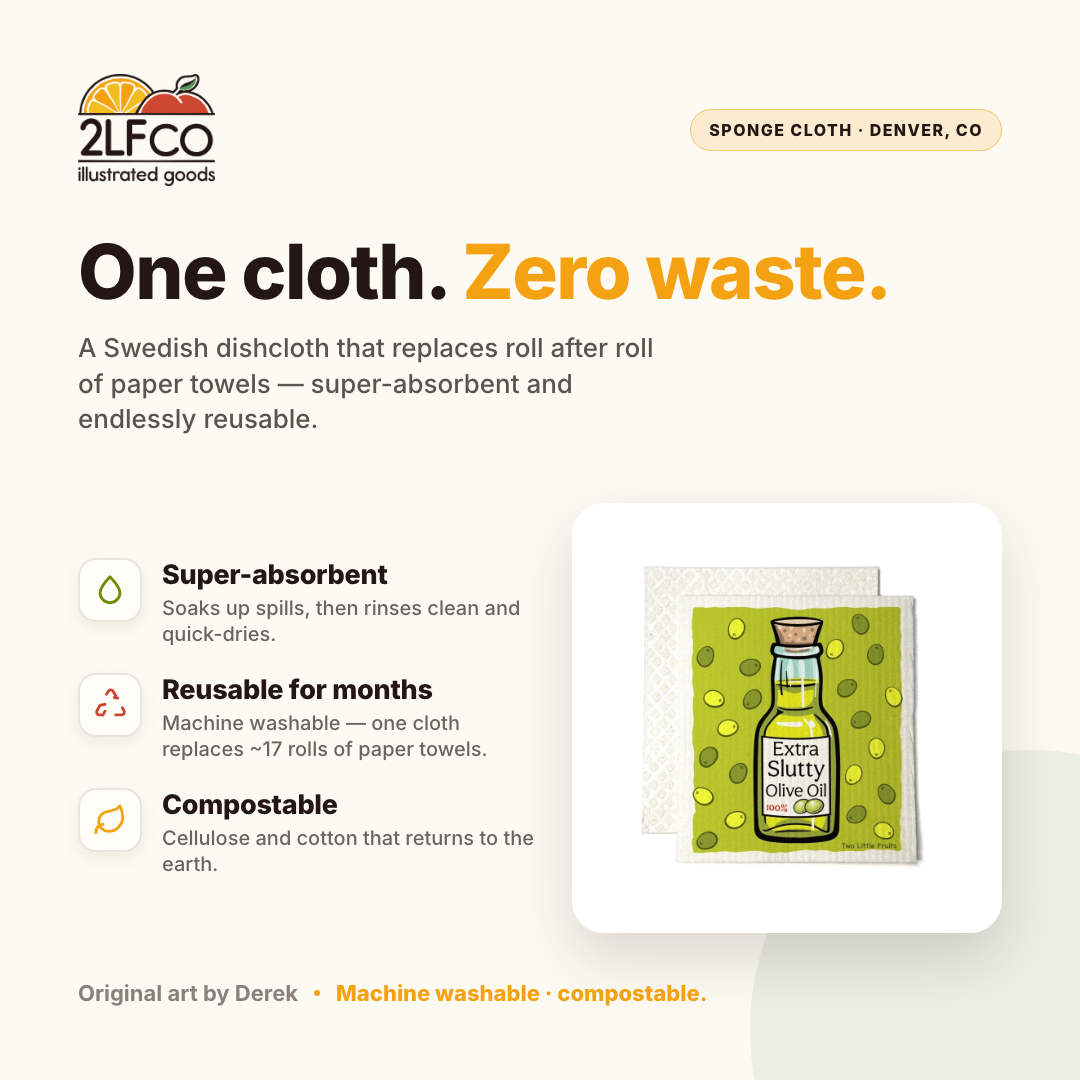 Swedish Dishcloth – Eco Swedish Dishcloth — illustrated by Two Little Fruits, made in Denver