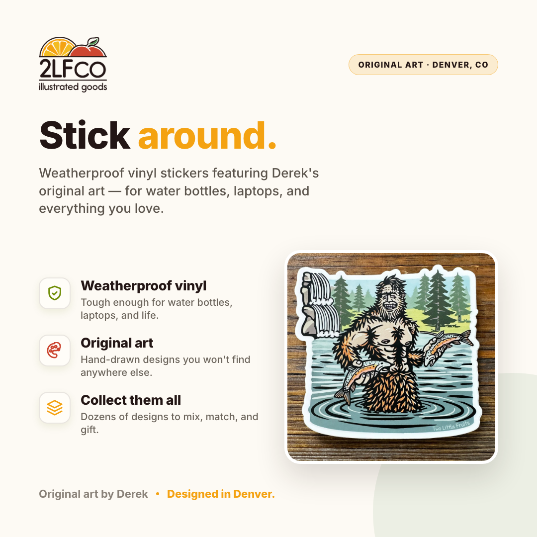 Sasquatch Vinyl Sticker — illustrated by Two Little Fruits, made in Denver