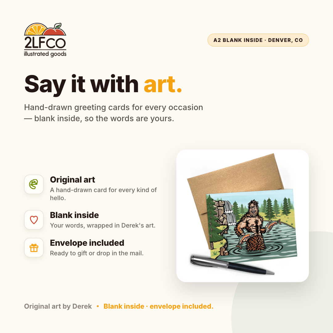 Sasquatch Greeting Card — illustrated by Two Little Fruits, made in Denver