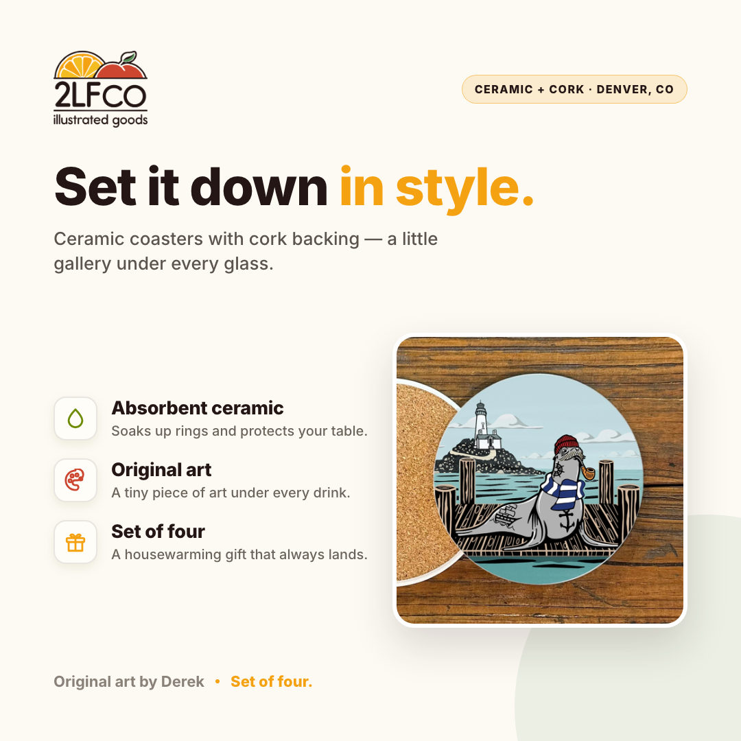 Sea Lion Coaster — illustrated by Two Little Fruits, made in Denver