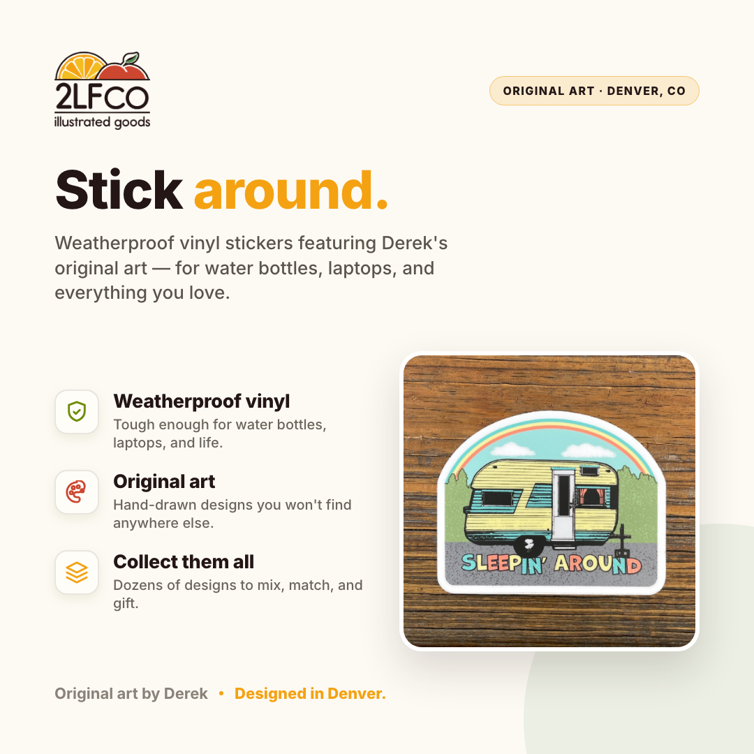 Vintage Camper Vinyl Sticker — illustrated by Two Little Fruits, made in Denver