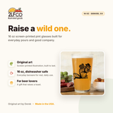 Hobo Squirrel Beer Pint Glass — illustrated by Two Little Fruits, made in Denver