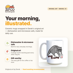 Stay Trashy Raccoon Mug — Funny 15oz Illustrated Ceramic — illustrated by Two Little Fruits, made in Denver