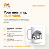 Stay Trashy Raccoon Mug — Funny 15oz Illustrated Ceramic — illustrated by Two Little Fruits, made in Denver