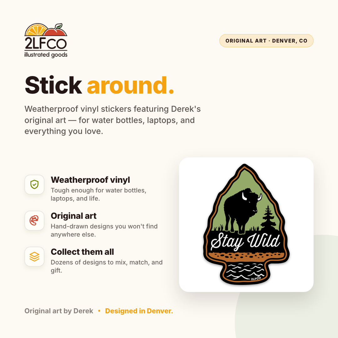 Buffalo Design Weatherproof Vinyl Sticker — illustrated by Two Little Fruits, made in Denver