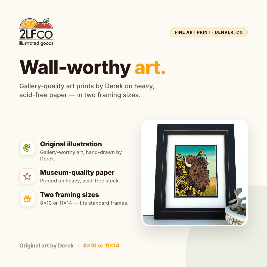 Bison Art Print — illustrated by Two Little Fruits, made in Denver