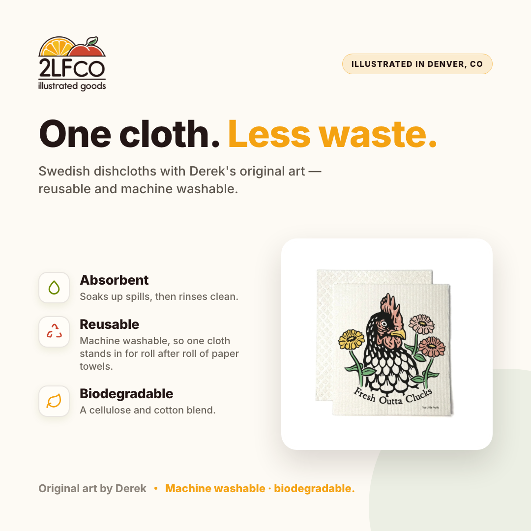 Chicken Swedish Dishcloth — Eco-Friendly Reusable Cleaning Cloth — illustrated by Two Little Fruits, designed in Denver