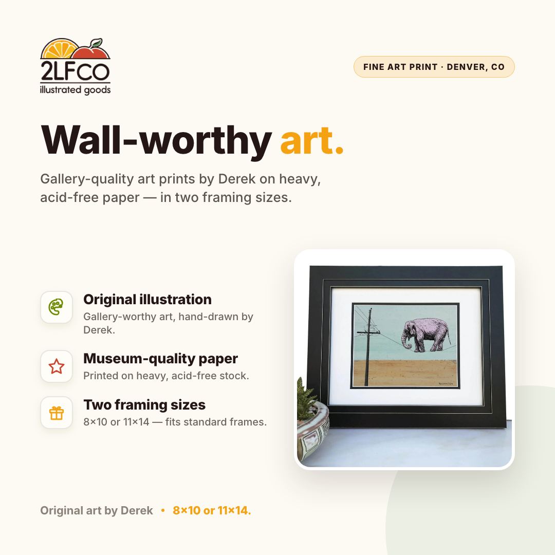 Stunning Elephant Art Print — illustrated by Two Little Fruits, made in Denver