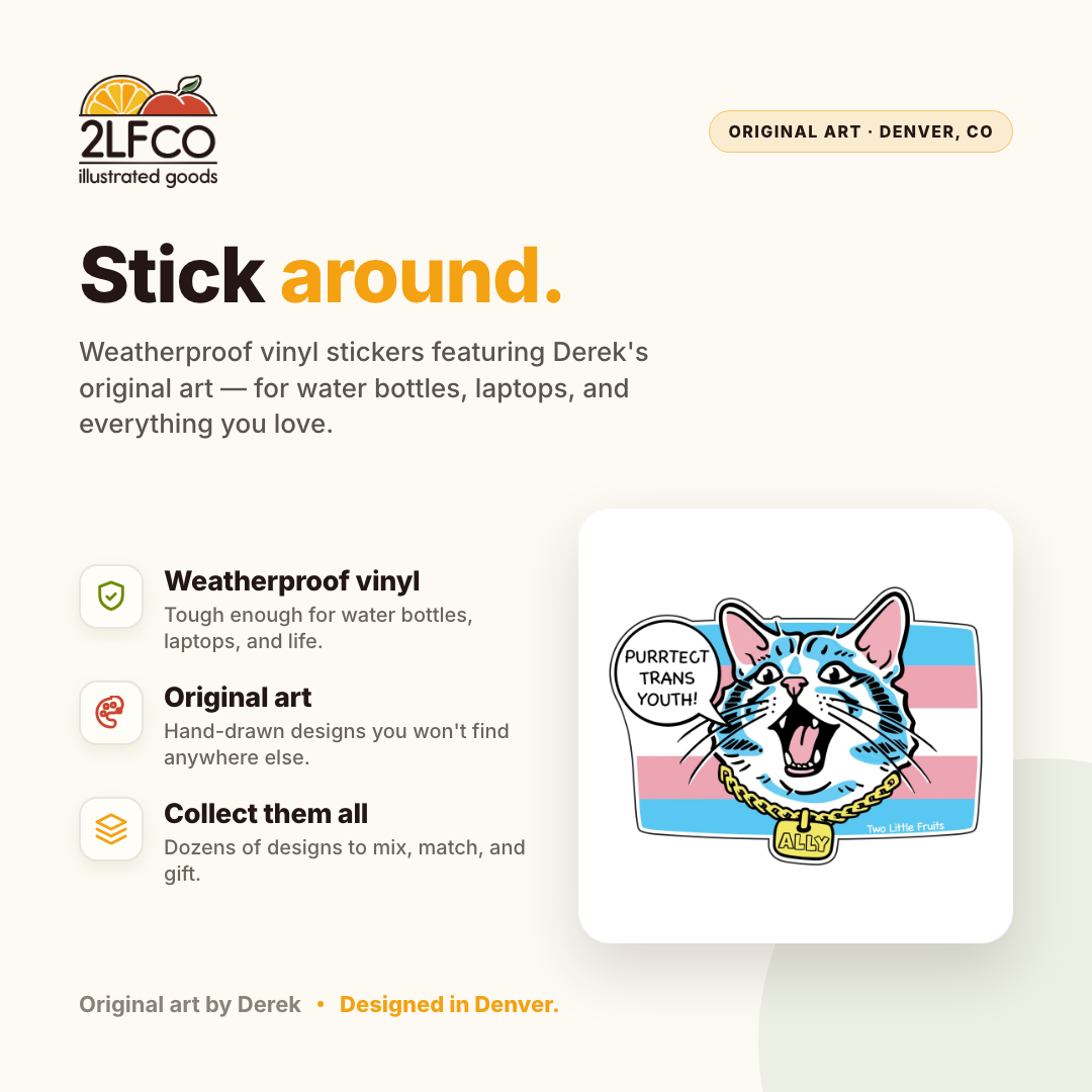 Transgender Youth Vinyl Sticker — illustrated by Two Little Fruits, made in Denver