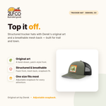 UFO Lightweight Trucker Hat — Snapback with Woven Patch — illustrated by Two Little Fruits, made in Denver