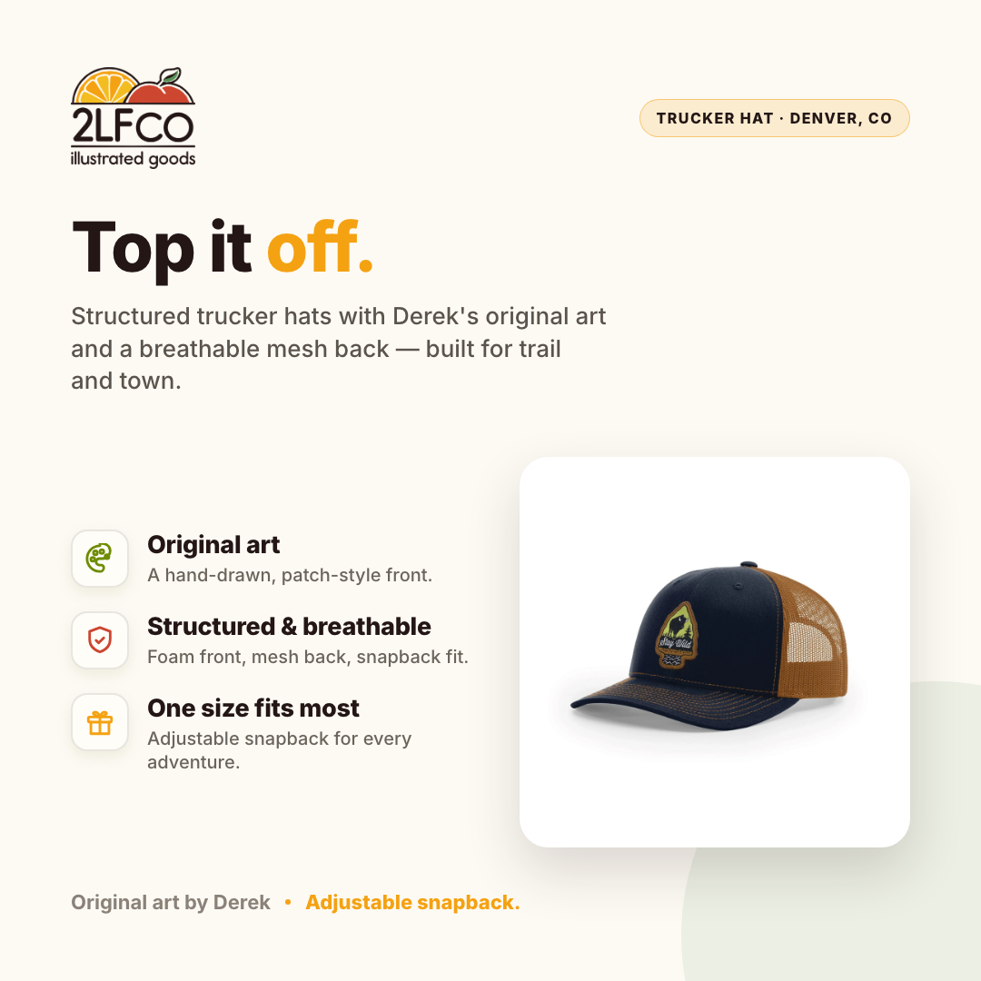 Buffalo Trucker Hat — illustrated by Two Little Fruits, made in Denver