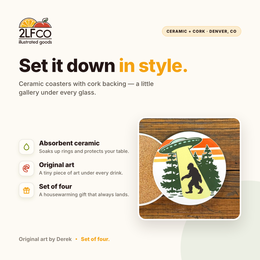 UFO Coaster — illustrated by Two Little Fruits, made in Denver