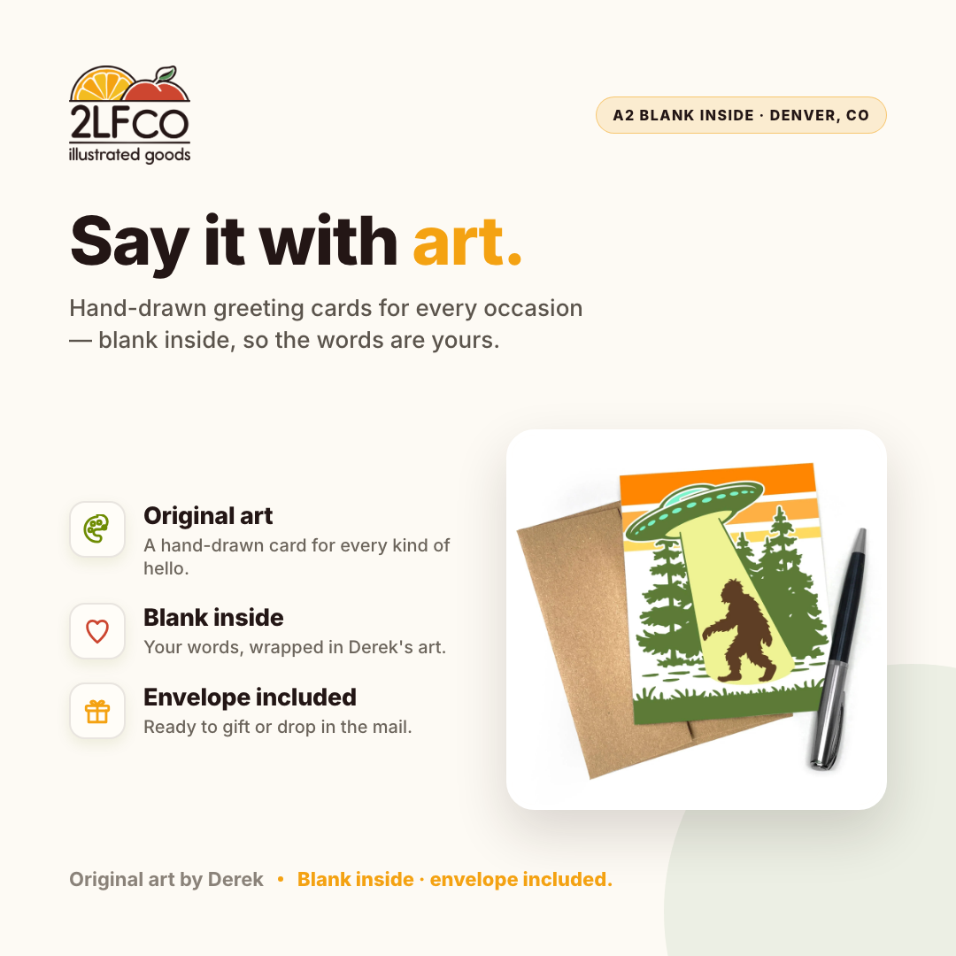 UFO Greeting Card — illustrated by Two Little Fruits, made in Denver