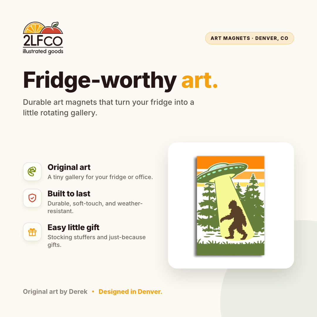 UFO Fridge Magnet — illustrated by Two Little Fruits, made in Denver