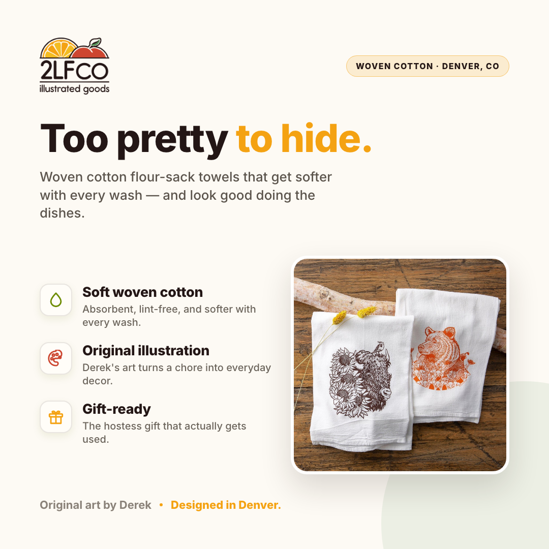 Animal Tea Towel — illustrated by Two Little Fruits, made in Denver