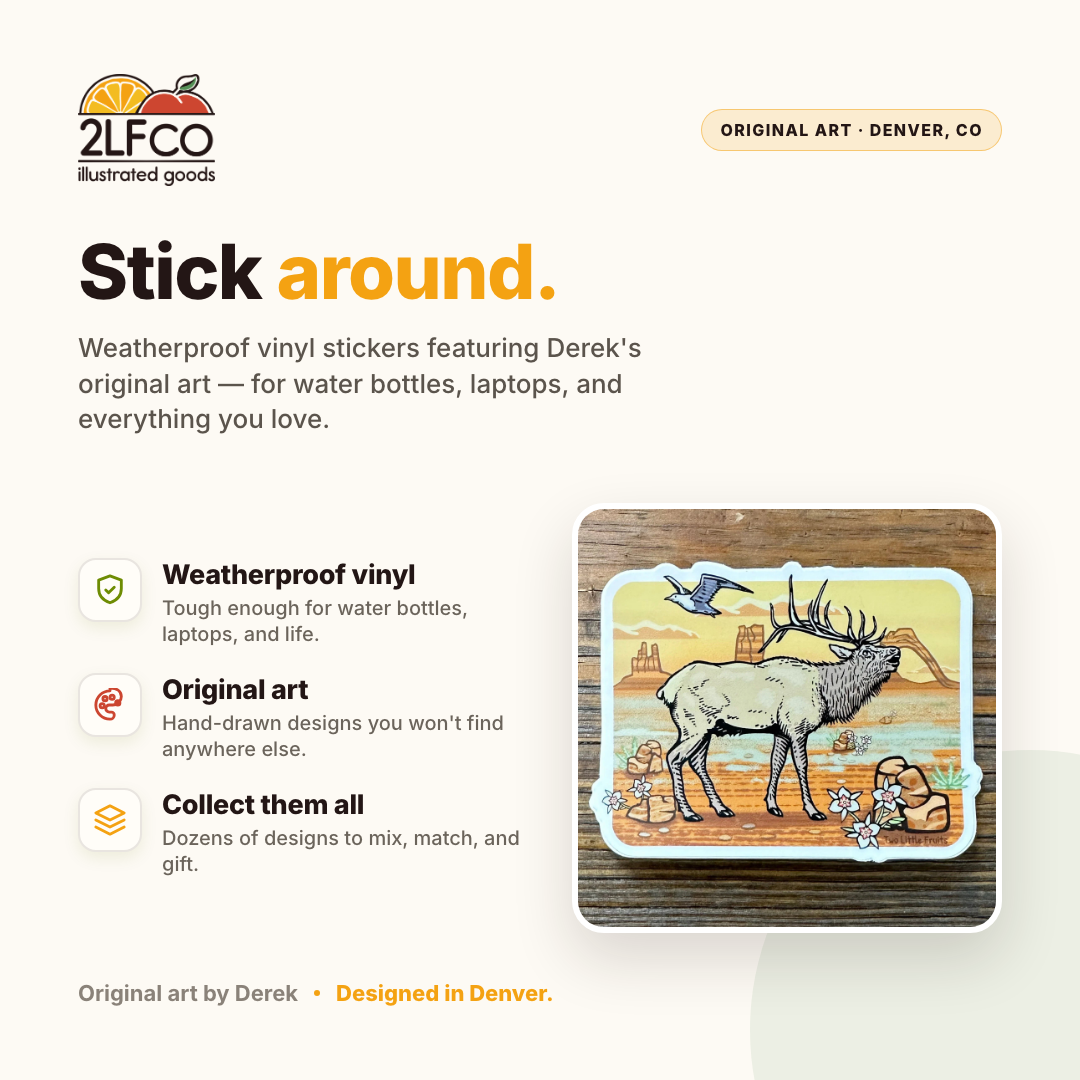 Elk Vinyl Sticker — illustrated by Two Little Fruits, made in Denver